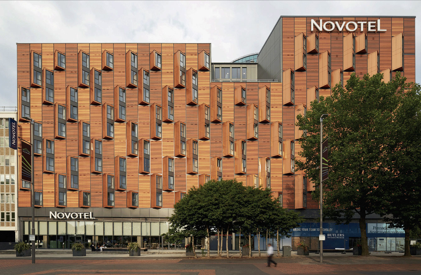 Novotel Wembley Olympic Way, London, HTA Design, Booth Muirie, Alucobond Spectra, Richard Gooding